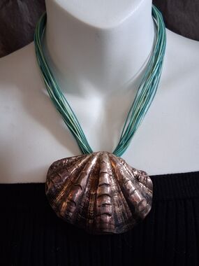 Lightweight Shell Pendant Necklace with Teal Cord